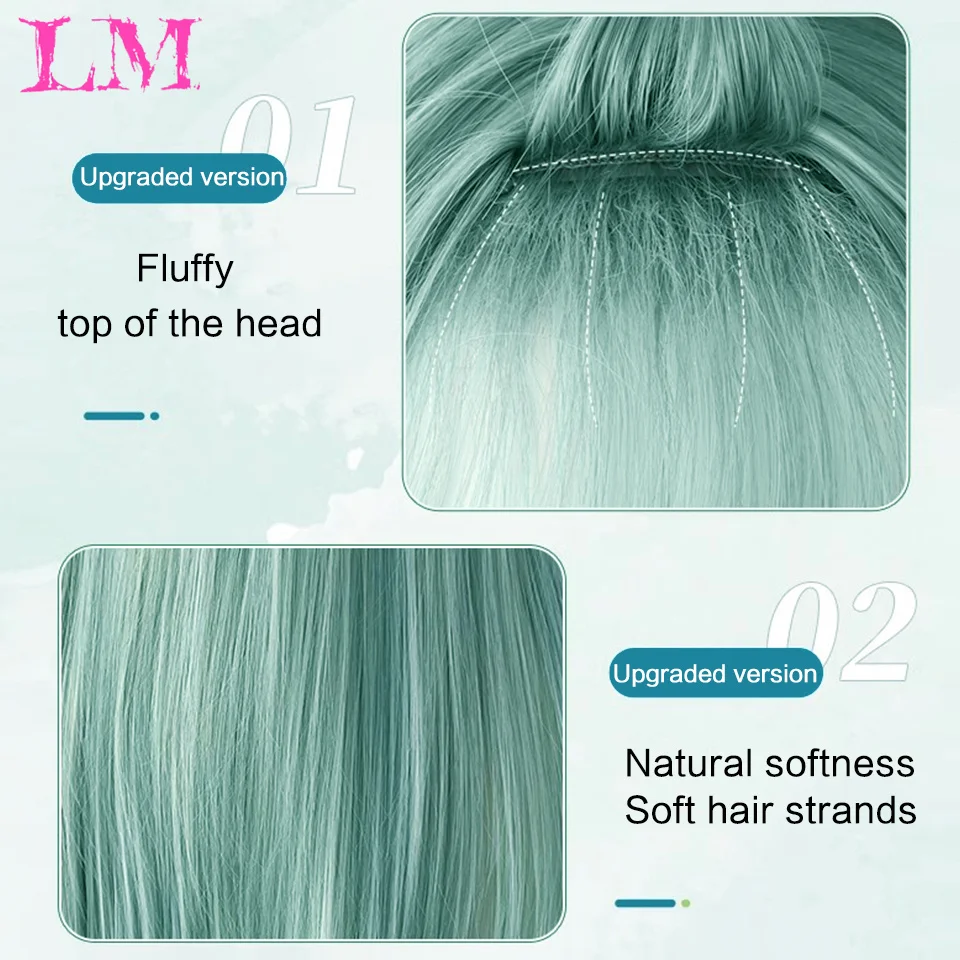 LM Green Synthetic Hair Color Long Straight Wigs with Bangs Natural Green Colored Synthetic Hair No Lace Wigs for Women