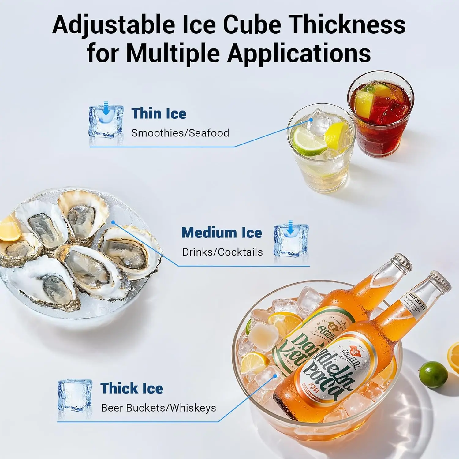 ماكينة صنع الثلج التجارية من الفولاذ المقاوم للصدأ ، ماكينة صنع الثلج تحت المنضدة بسعة تخزين ثلج 35 رطلاً ، ماكينة صنع الثلج