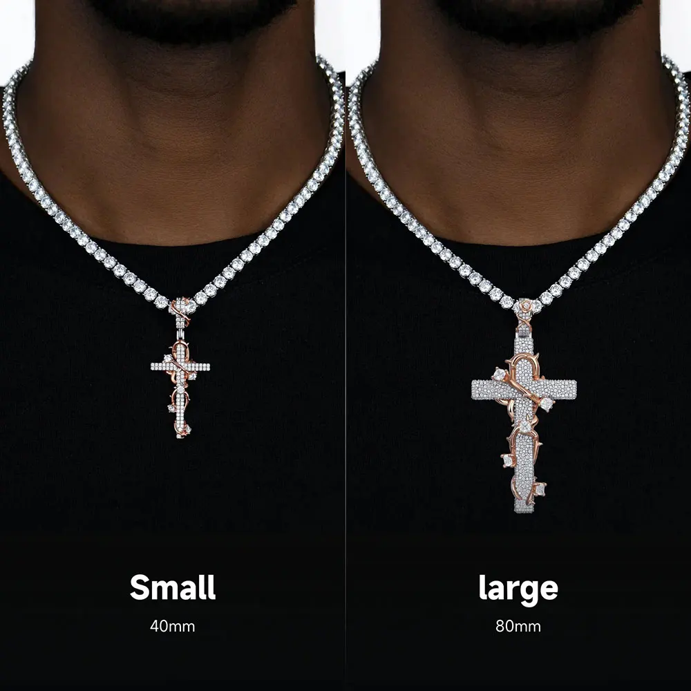 NUOYA Luxury Moissanite 925 Sterling Silver Pendant Necklace Thorn Wrapped Cross/Pray Pendant Pass Diamond Test Fine Gift - view 2