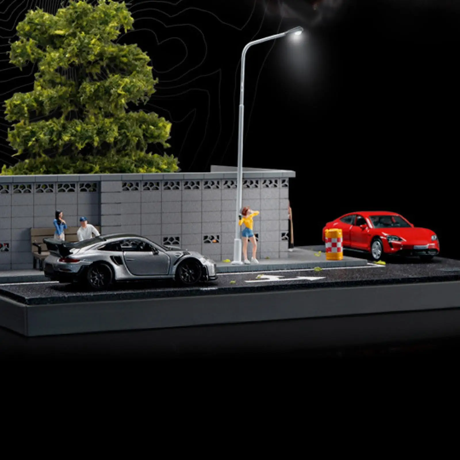 Modello di scena in miniatura in scala 1/64 con lampione regalo Scena di angolo di strada Modello di simulazione Puntelli per foto Decorazione ornamentale