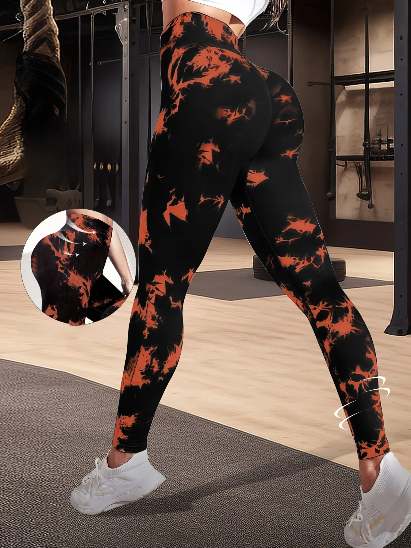 Nowe, barwione w krawaty, rozdrobnione kwiatowe spodnie do jogi pochłaniające pot, wysokiej talii, obcisłe, podnoszące biodra spodnie do fitnessu spodnie sportowe do biegania — zdjęcie 2