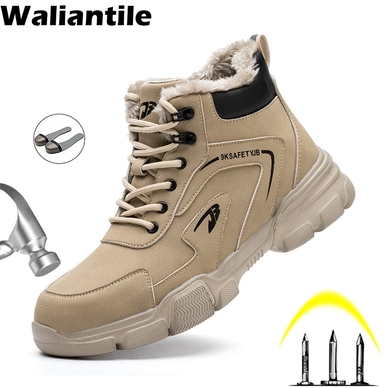 

Waliantile Winter Men Safety Boots For Outdoor Industry Work Puncture Proof Anti-smashing Working Shoes Steel Toe Indestructible