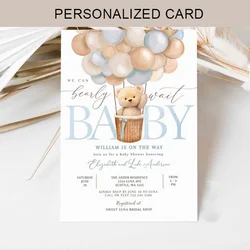 Customized Teddy Bear and Hot Balloons Theme, Baby Gift, Will Attract Us to wait for the Invitation Card