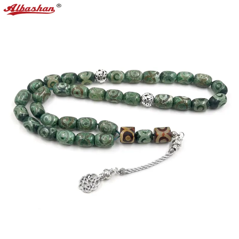 

Green Eyes Agates stone with Old Dzi Agates Tasbih natural agates stone Men prayer beads rosary Muslim 33 prayer beads Misbaha