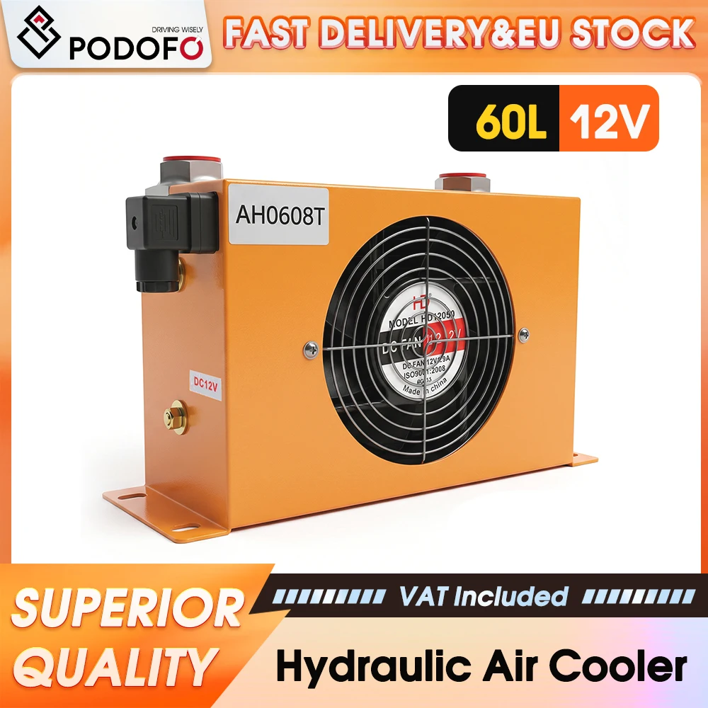 Refroidisseur d'air hydraulique Podofo AH0608T-CA avec ventilateur, 60L/min, machine de refroidissement d'huile hydraulique, multi-tension 12V 24V 110V 220V 380V, échangeur de chaleur pour système hydraulique