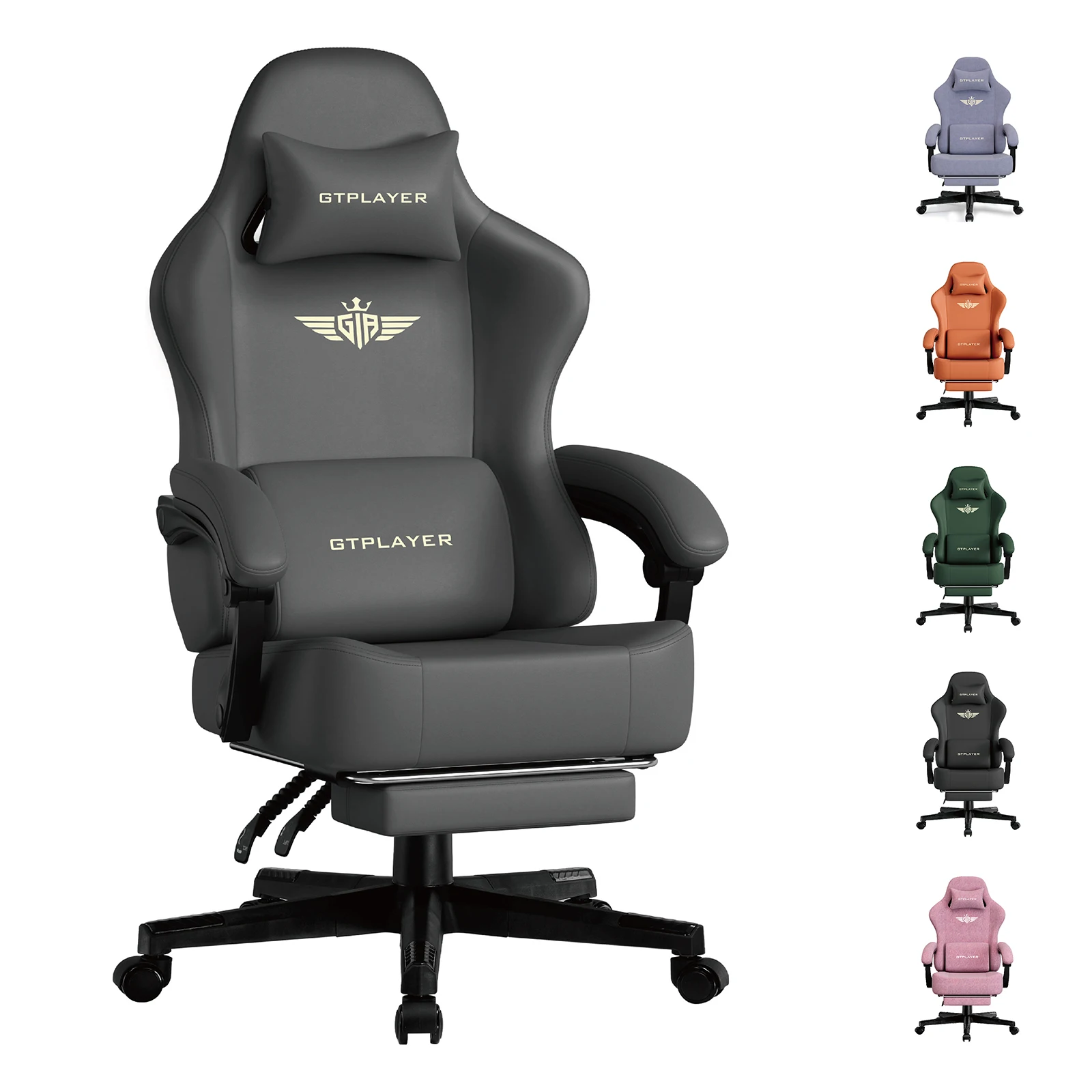 GTPLAYER Ergonomische Gamingstoel met 160° Verstelbare Rugleuning, Ademend Bureaustoel met Uittrekbare Voetsteun en Hoogwaardige Stof