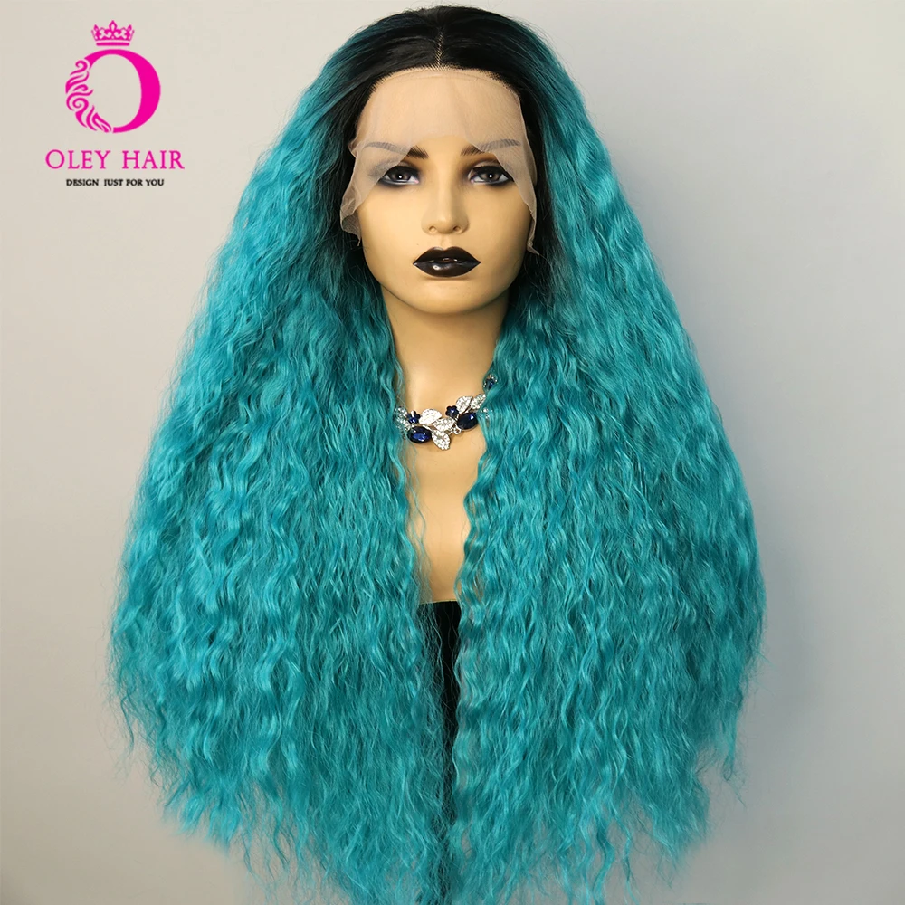 

Green Color Synthetic Deep Curly 13x4 Lace Front Wig Glueless High Temperature Fibe Drag Queen Cosplay Wigs For Women 180%