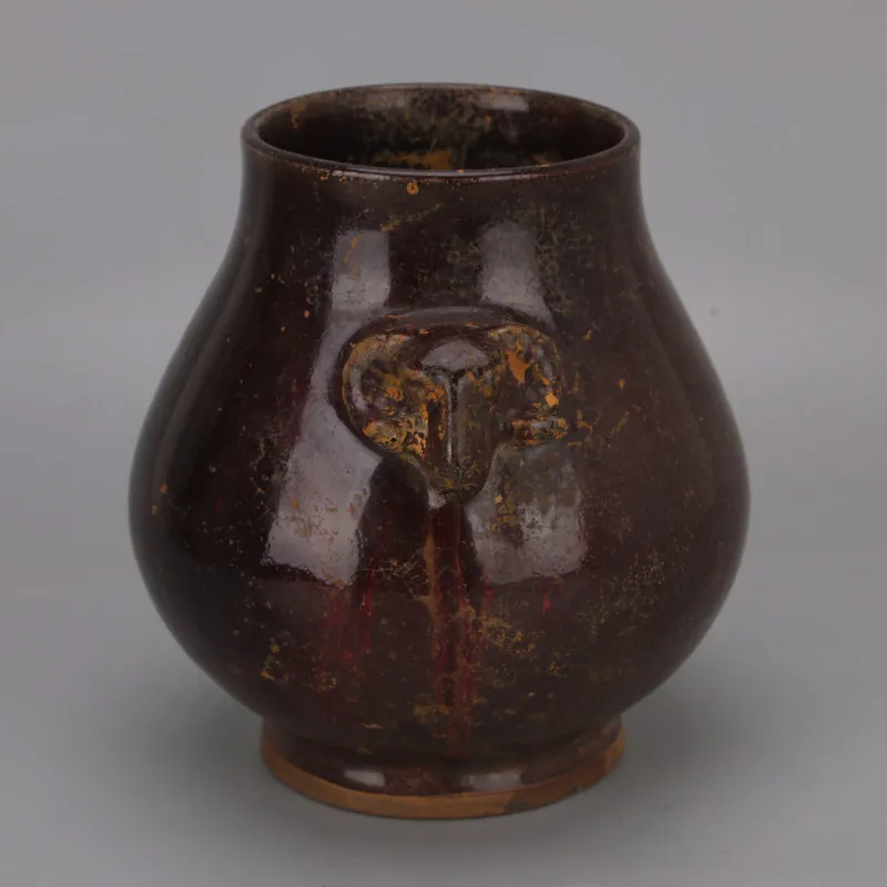 Ceramic Zun Vase Handmade Song Dynasty Style Jun Kiln Rose Red Glaze Double Handles Deer Head Home Decor Collection