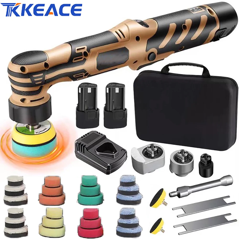 Polisseuse de voiture miniature sans fil TKKEACE 110-240V 12V Micro polisseuse sans fil pour éliminer les rayures DA/RO 11 vitesses 1/2/3 pouces 30 tampons