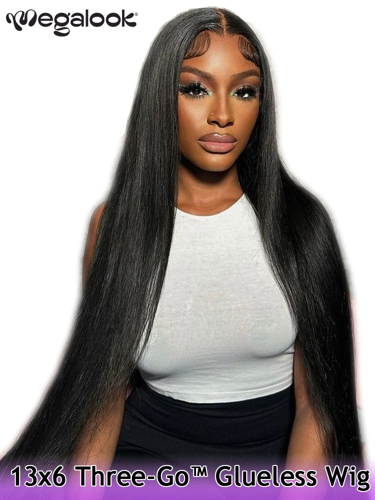 

Megalook Hair 13x6 Bye Bye Knots Ear to Ear Lace Frontal Wigs Human Hair Gluless Wig Ready to Wear and Go Pre Plucked 30Inch
