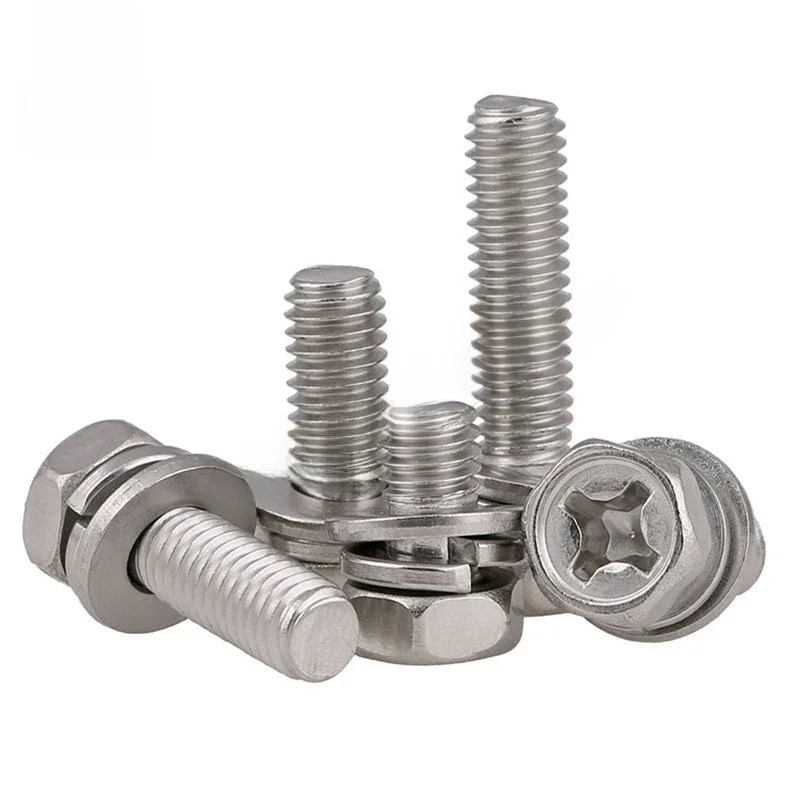 Tête hexagonale encastrée en croix avec rondelle, vis Sem M4 M5 M6 M8, acier inoxydable, filetage métrique trois combinaisons, 1-50 pièces