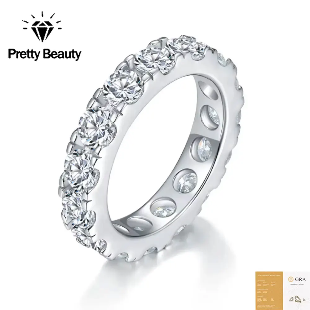Pretty Beauty Moissanite Full Eternity Ring for Women 4mm Black Diamond Wedding Band S925 Sterling Silver Hypoallergenic Jewelry