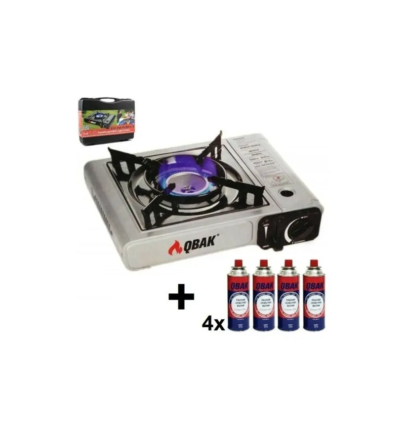 Portable gas stove 1 burner camping stove gas + 4 cartridges 227gr Qbak