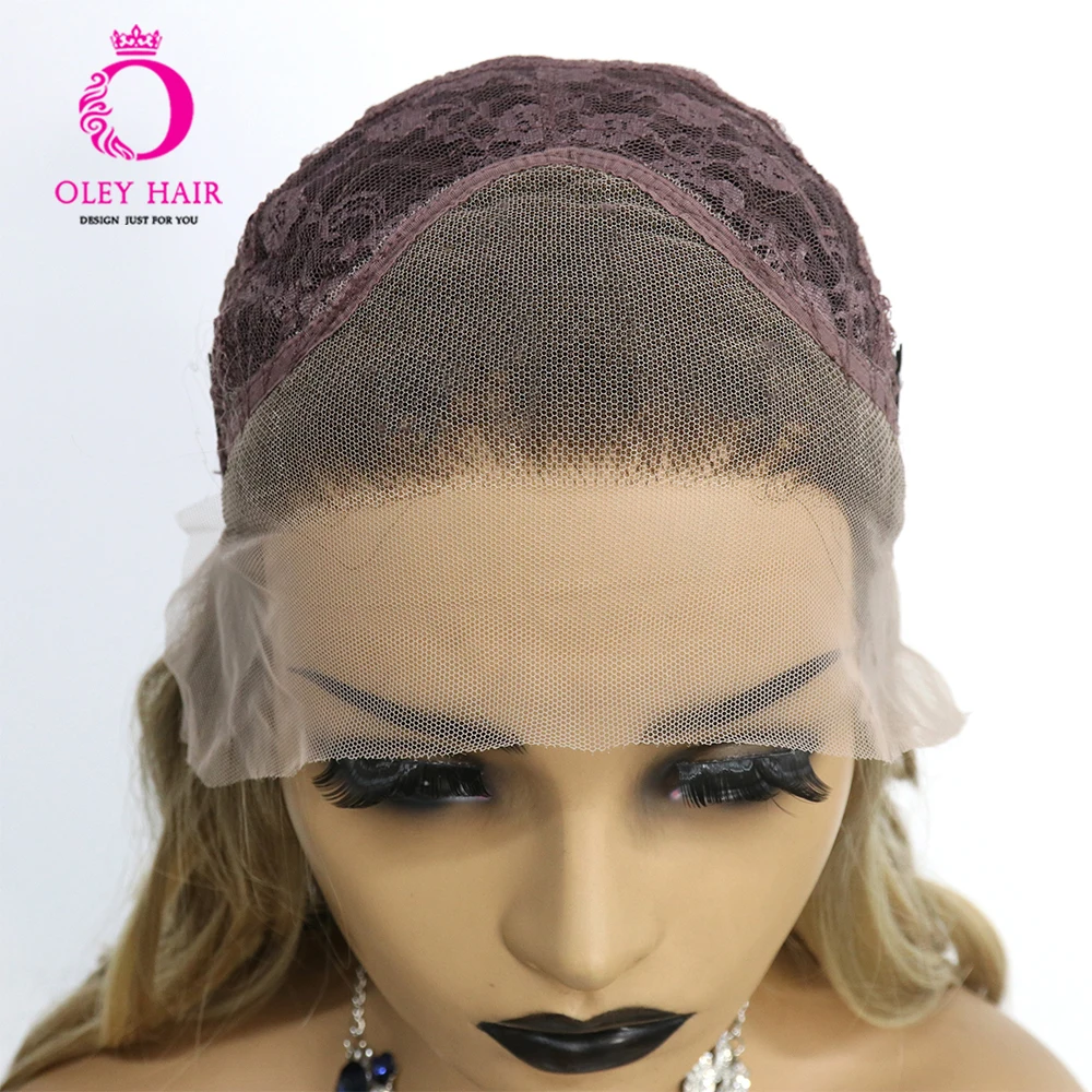 OLEY Blonde Brown Color Body Wave Synthetic 13x4 Lace Front Drag Queen Cosplay Wigs For Black Women Glueless Heat Resistant 180%