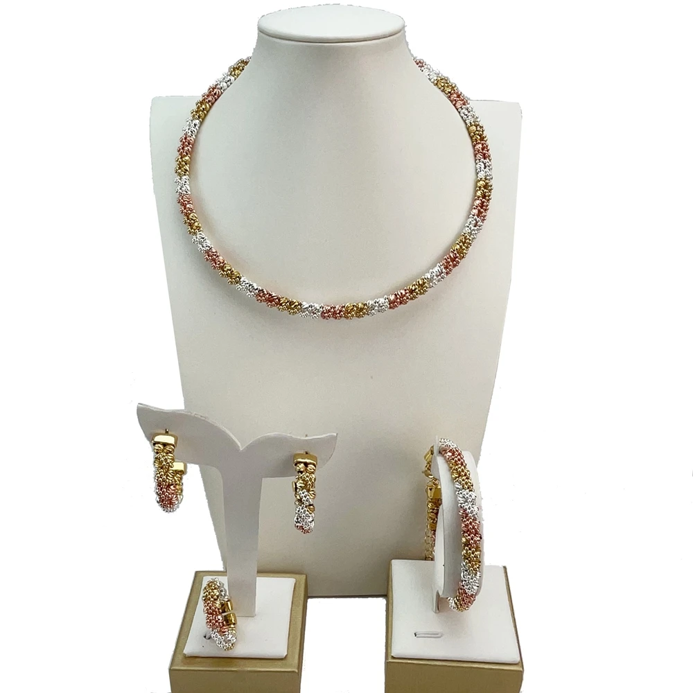 EMMA موضة دبي مطلية بالذهب الخرز القلائد أقراط خواتم مجموعات المجوهرات الجميلة للنساء هدايا مجوهرات حفلات الزفاف FHK21402