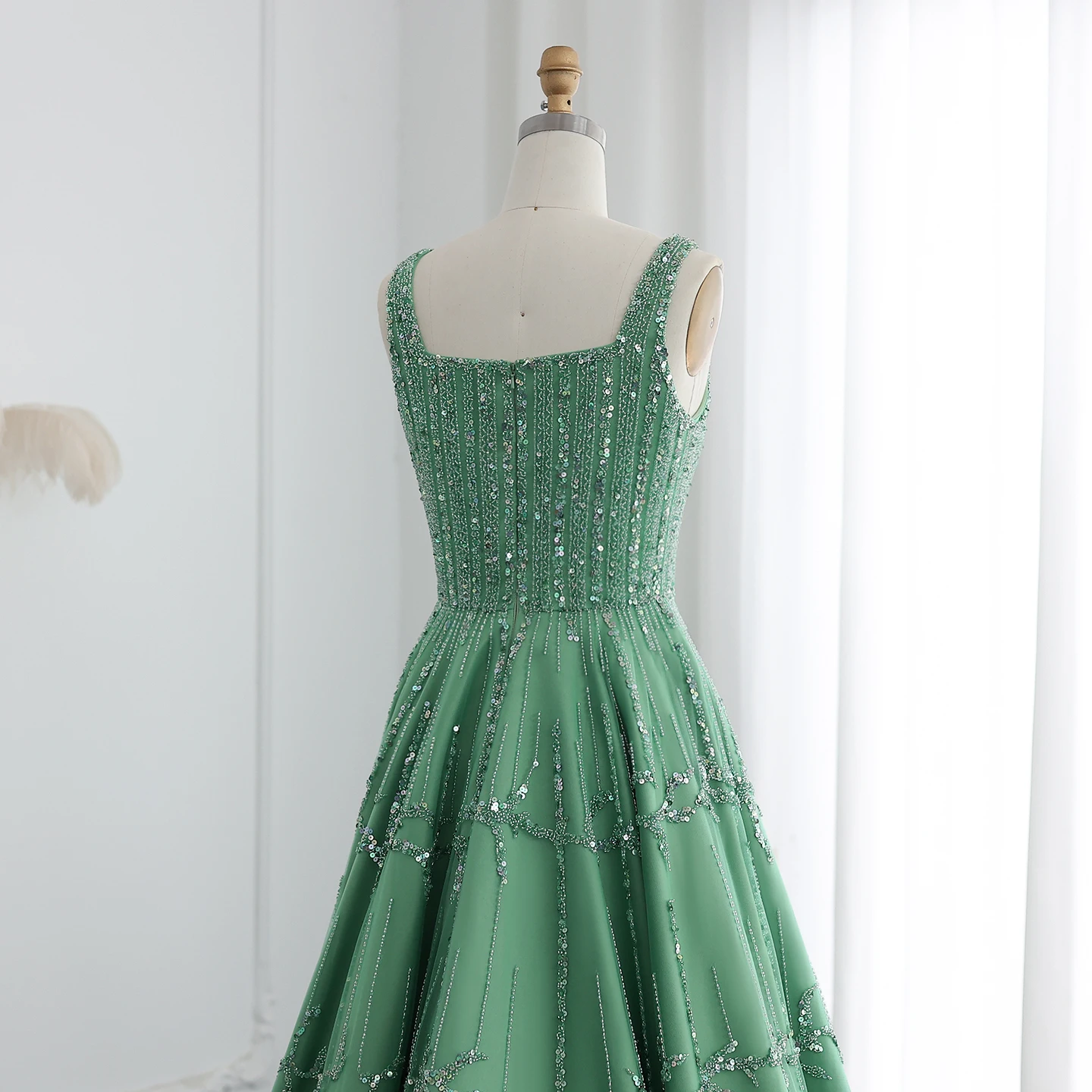 Sharon Said Luxury Beaded Green Spaghetti Arabic Elegant Evening dress for 2025 Dubai Women Wedding Party Gown SS225 Customized image 5