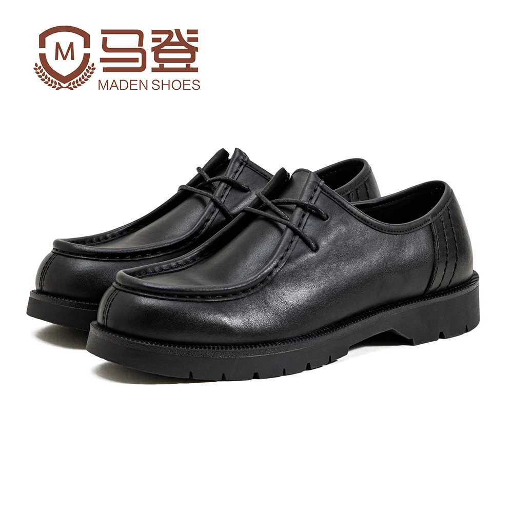 Maden 2024 nuevos zapatos Retro americanos Wallabee británico Casual negro punta redonda Derby zapatos bajos de cuero para primavera de los hombres