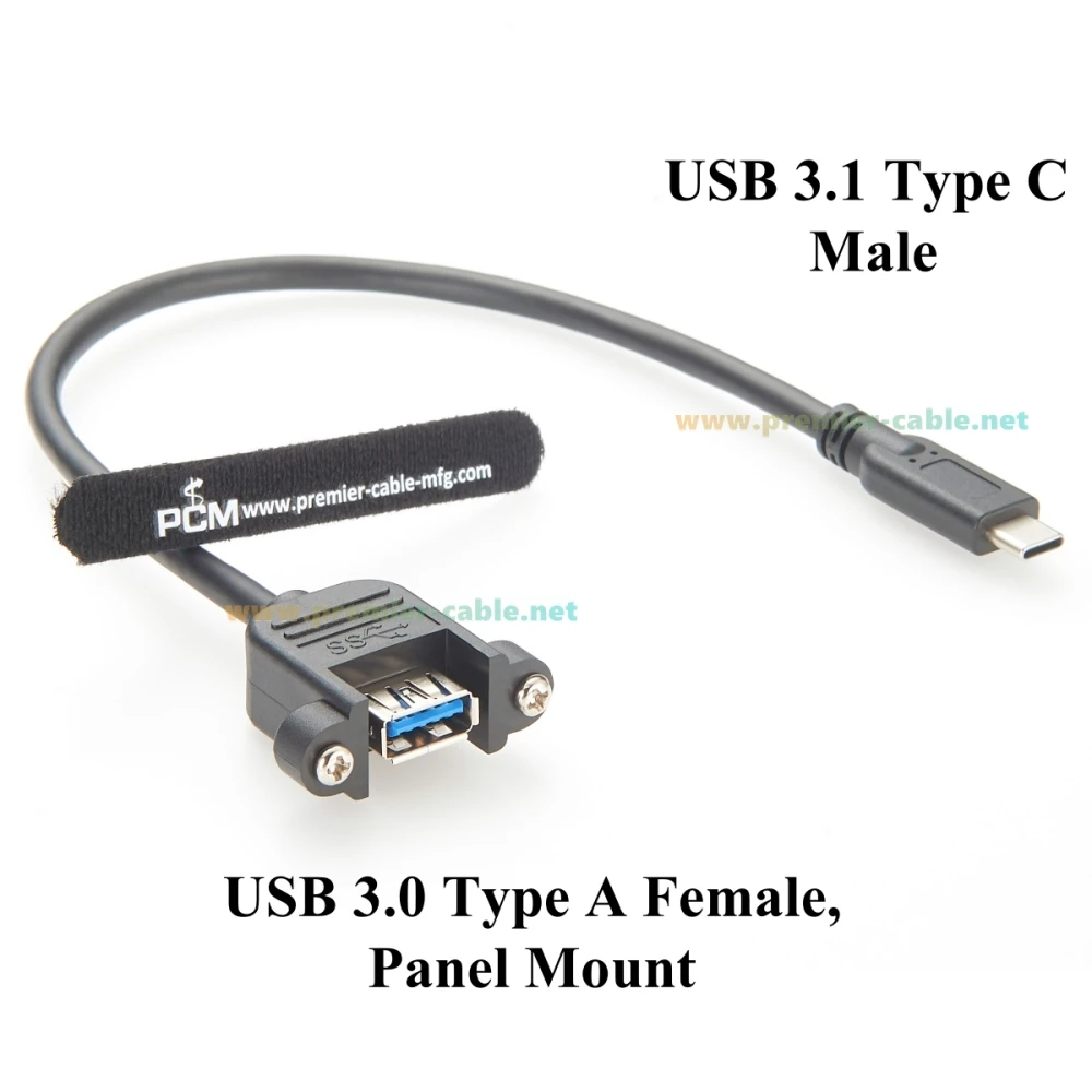Screw Panel Mount USB 3.0 Female to USB 3.1 C Male Extension Cable 5Gbps USB 3.1 Gen 2 C to A Data Cable for PC, Flash Drive