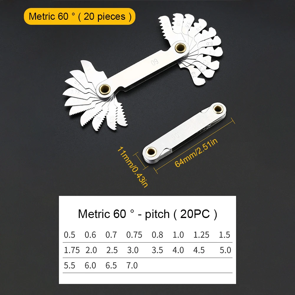 20 sztuk/zestaw skok gwintu narzędzie pomiarowe Cal 55 ° metryczny 60 ° wskaźnik z gwintowanym trzpieniem gwint metryczny wskaźnik z gwintowanym