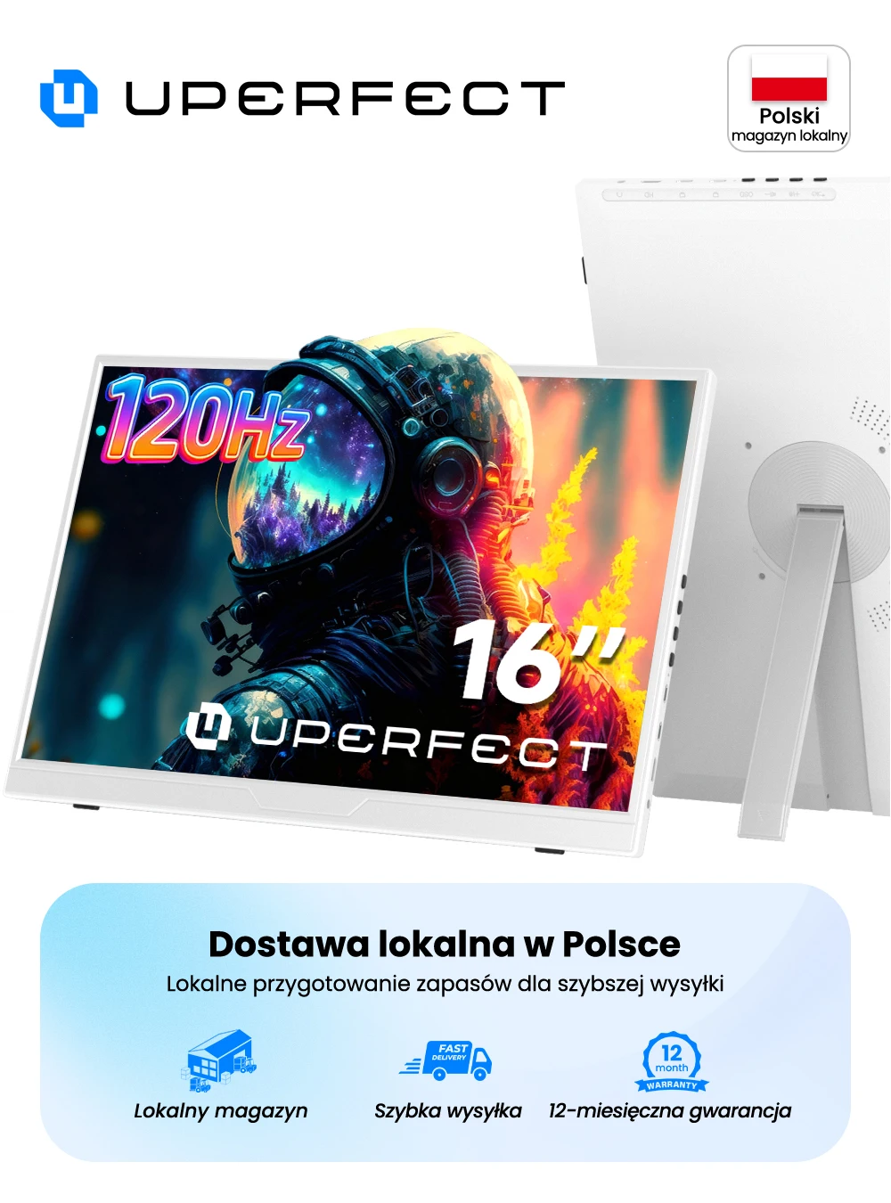 Moniteur de jeu UPERFECT 120Hz, écran IPS 16 pouces avec Type-C Mini HDMI, deuxième écran avec support arrière pour ordinateur portable, PC, Mac, XBOX, téléphone, PS5