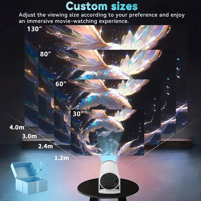 Brand New 4K Hd Smart Projector, Portable Android Projector, Multi-Angle Rotating Bracket + Automatic Trapezoidal Correction, Home Office Camping All-Round Adapter, Wifi / Bluetooth Dual Connections