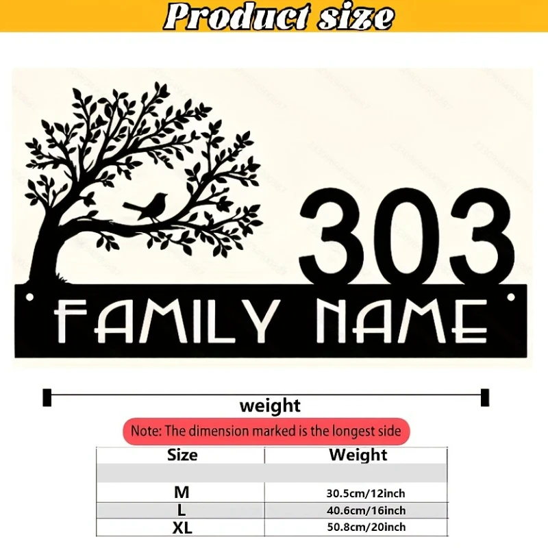 Custom Metal Address Sign with Tree&Bird Design, Perfect for Family Names/House Numbers. Ideal for Porch/Patio/Garden Decoration - view 2