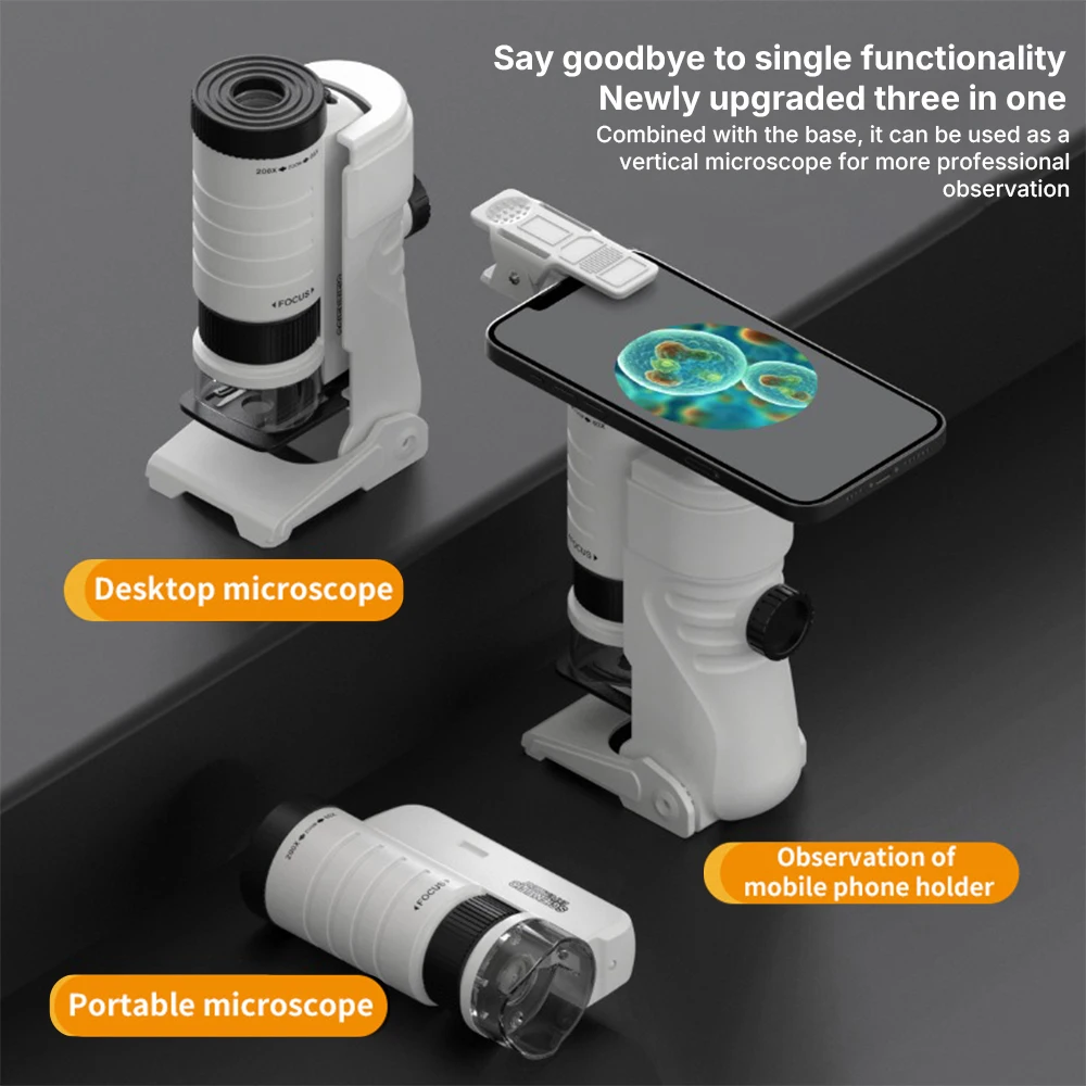 60-200X Children Microscope Pocket Microscope with LED Portable High Definition Science Microscope Outdoor Pocket Kid Microscope