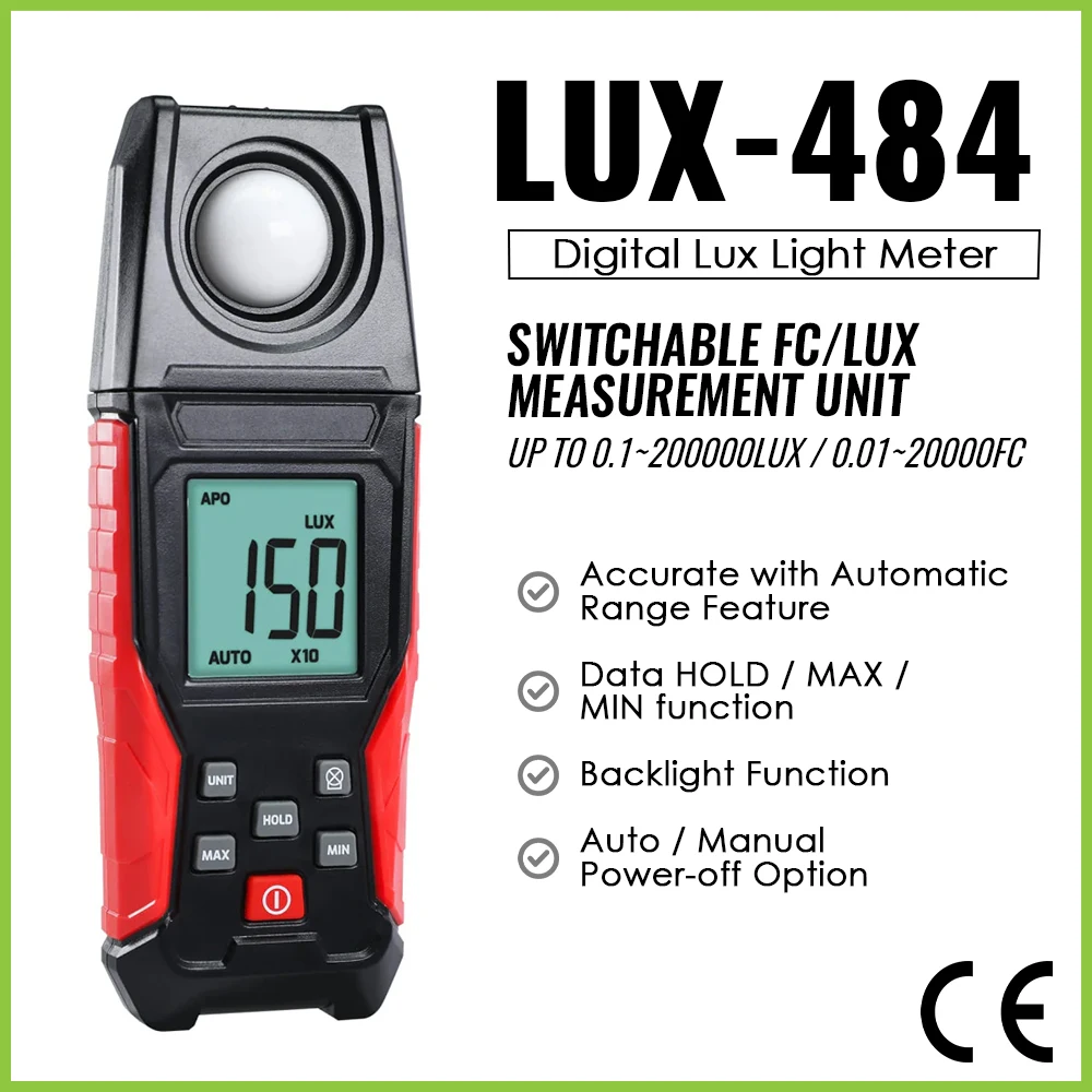 

New Digital Light Meter 0.1-200000LUX / 0.01-20000FC Data Hold Backlight Function Lux Meter for Factories Schools Warehouse
