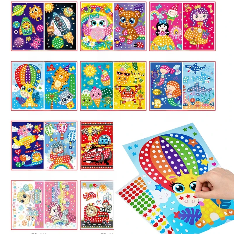 Autocollants de Puzzle en mosaïque de points colorés, animaux de dessin animé, apprentissage primaire, jouets éducatifs créatifs pour enfants, jeux pour enfants, cadeau, DIY bricolage