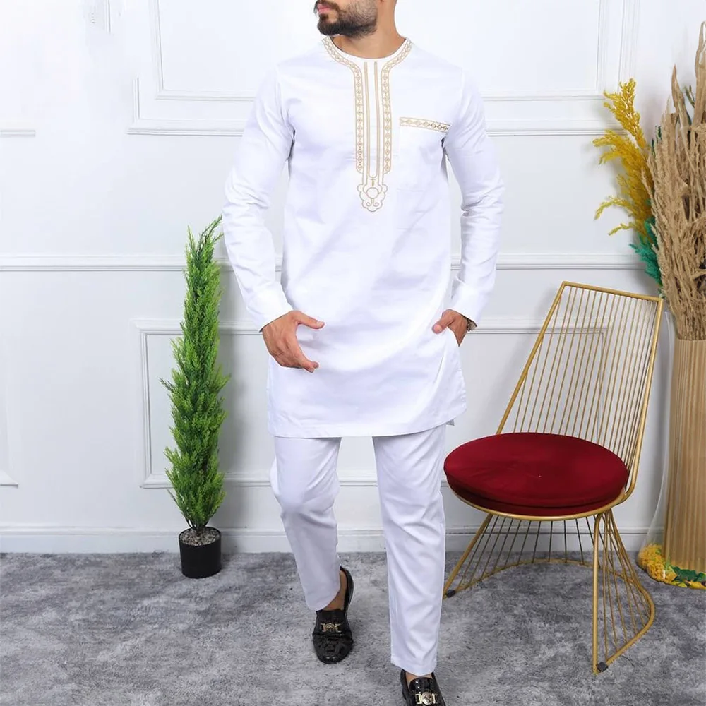 New In Summer 2pcs Kaftan African Men\'s Designer Clothing Elegant Suits For Male Pant Set Abaya Traditional Outfit Dashiki Style