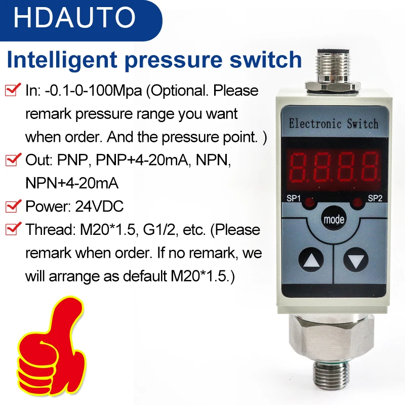 Pnp Npn Sensor Controlador de Pressão Display Digital em Dois Sentidos de Aço Inoxidável Saída de Relé Interruptor de Pressão Inteligente