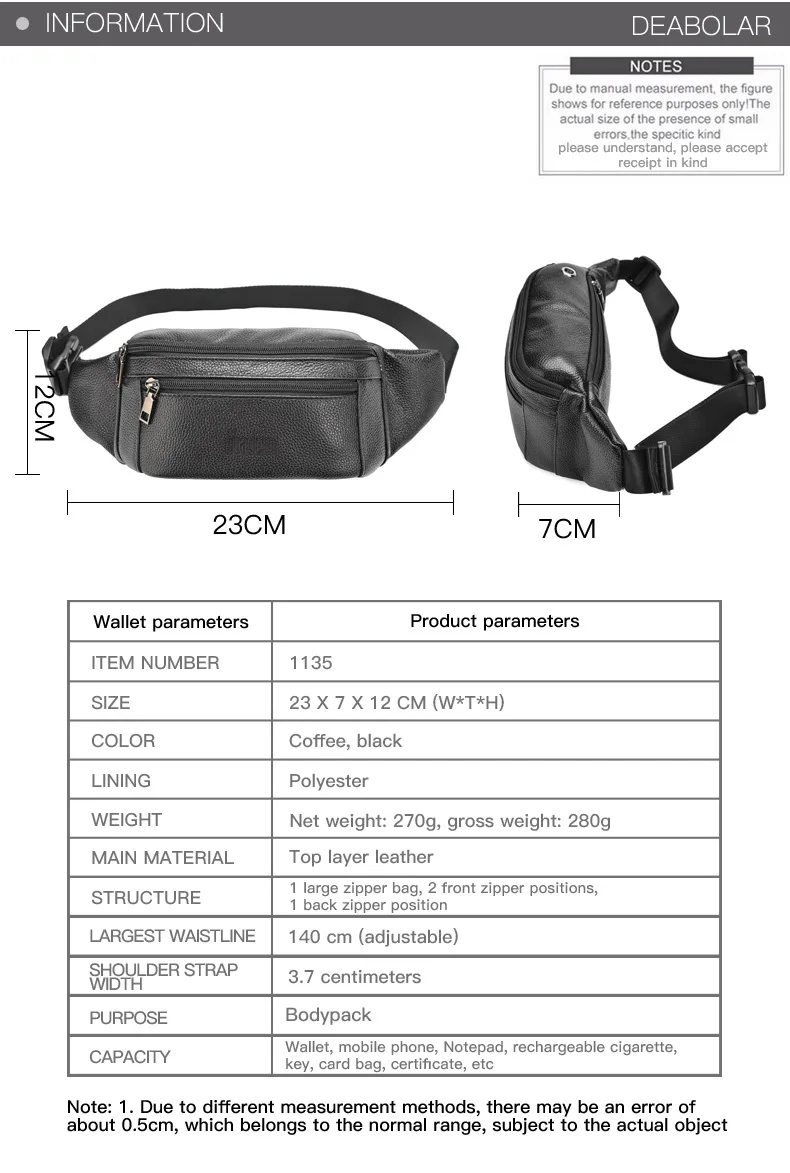 Fashion Men\'s Genuine Leather Waist Packs Casual Business High Capacity Shoulder Bag with Adjustable Straps for Men Gifts