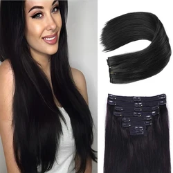 Clip In Hair Extensions Real Human Hair Remy Human Hair Extension Clip In For Women Natural Straight Human Hair 1B Natural Black