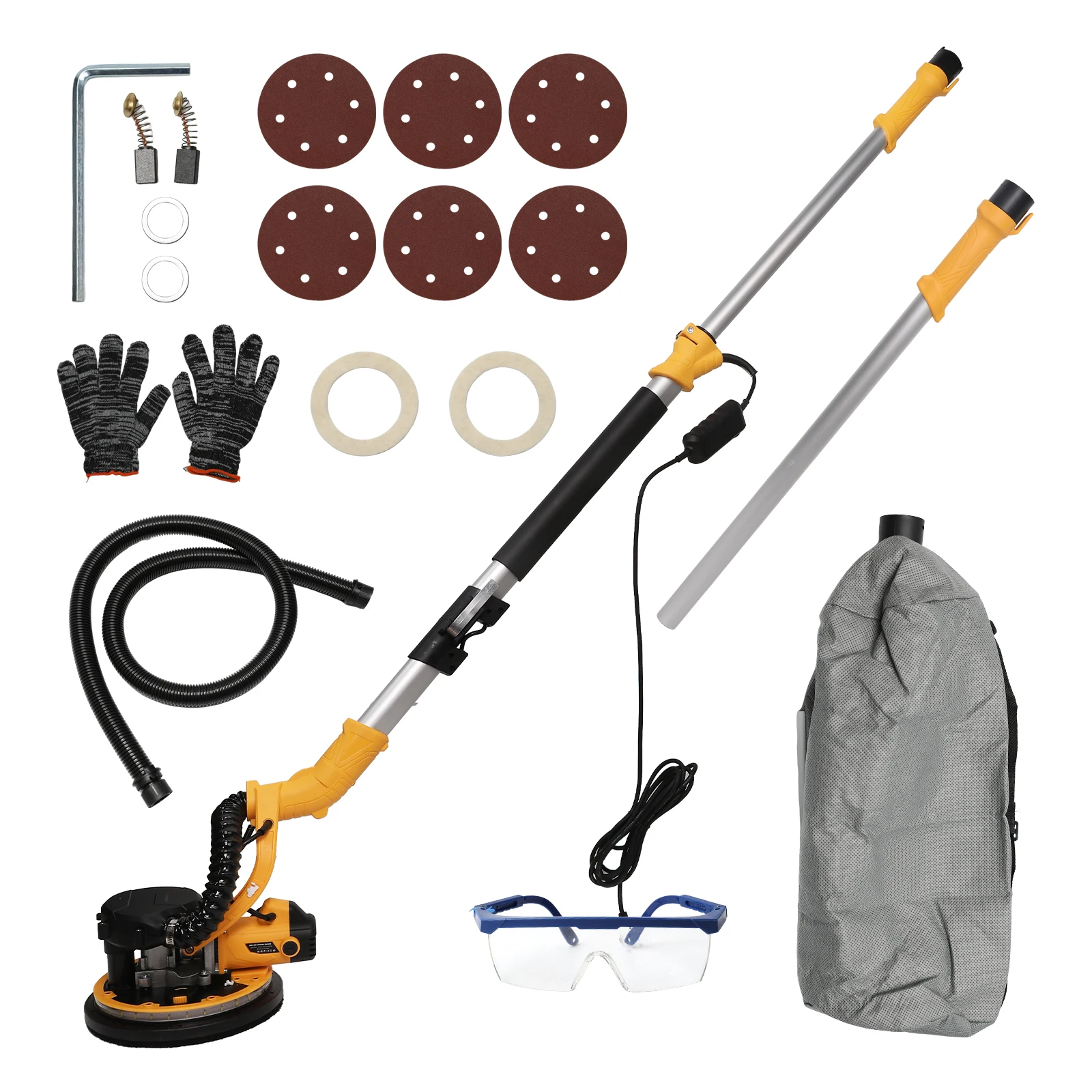 Ponceuse électrique pour cloisons sèches 1390W, machine à polir, 6 vitesses réglables avec poignée auto-aspirante, ponceuse murale