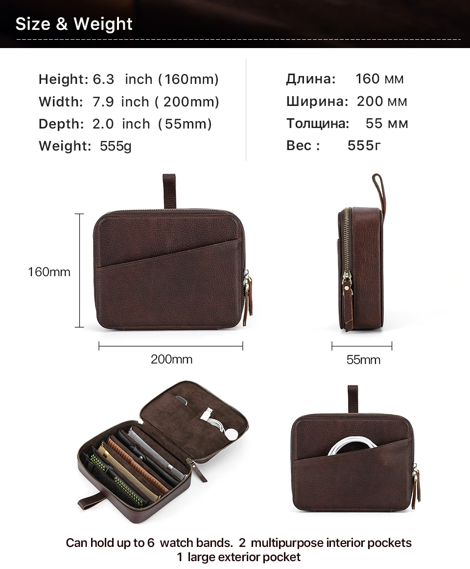 CONTACT'S FAMILY Luxuriöses Uhrengehäuse mit 6 Fächern, Aufbewahrungsbox, Uhrenarmband, tragbarer Reise-Organizer, Uhrenarmband, Werkzeugkoffer, Zubehör – Detail 3