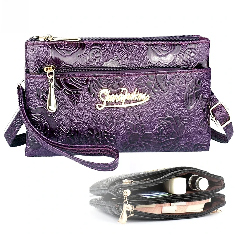 portfel damski Długa kopertówka z czterema zamkami błyskawicznymi 3D radełkowanie Retro skórzana torebka sac femme portfel damski portfel damski na nadgarstek Portfel na telefon — zdjęcie 2