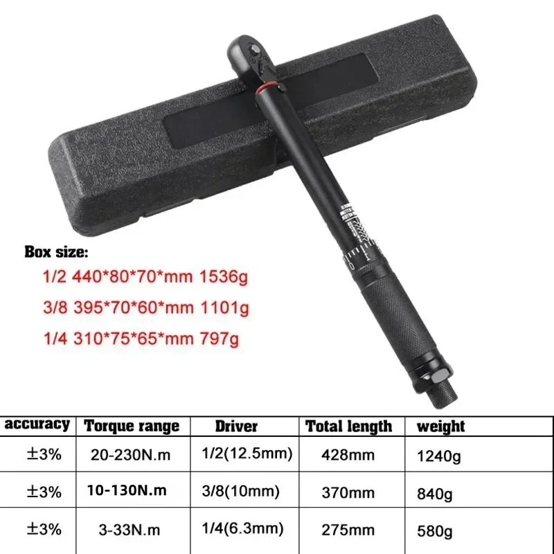 New Torque Wrench 1/2'' 3/8'' 1/4'' Square Drive Preset Bicycle Torques Key Two-way Ratchet Car Bike Automotive Hand Tools