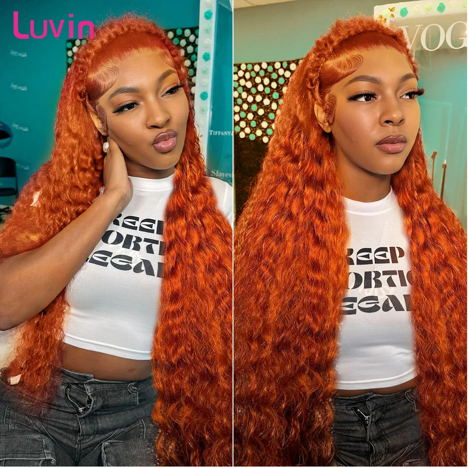 Luvin 350 Ginger Colored Curly 13x6 HD Transparent Deep Wave Lace Frontal Human Hair Wigs 13x4 Lace Front Wig For Women 30 Inch