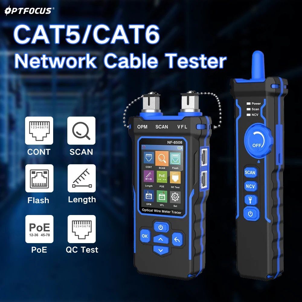 OPTFOCUS Network Cable Tester CAT5 CAT6 POE Checker Network Line Finder OPM VFL 10mw High Quality Tester