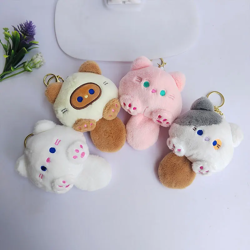 Animal Cartoon Cat Soft Plush Doll With Voice Keychain Claw Machine Stuffed Toys Keyring Pendant Bag Decor Girls Birthday Gifts