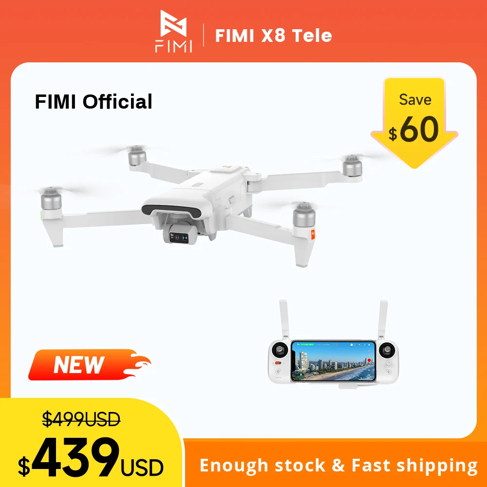 FIMI drone X8 Tele dengan kamera sudut lebar dan kamera tele 30x Hybrid Zoom 4K 60fps jangkauan 10KM Gimbal GPS AI Video malam Super