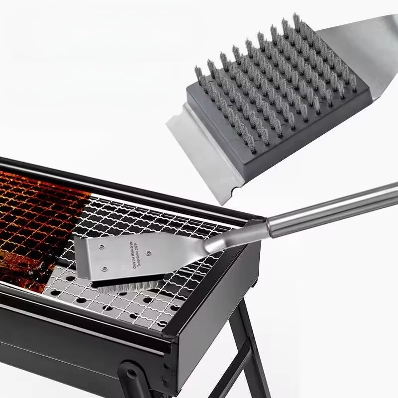 

16,5-дюймовая щетка для чистки гриля из нержавеющей стали со сменной головкой, скребок для гриля для уличного барбекю, аксессуары для гриля, безопасный очиститель гриля