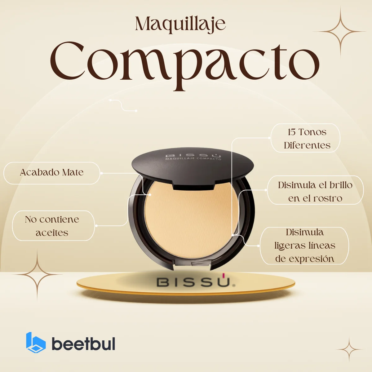 Bissu Make Up Compact 15 Tone Matte Powder, Oilless, Reduces Gloss and Expression Lines-Bissú