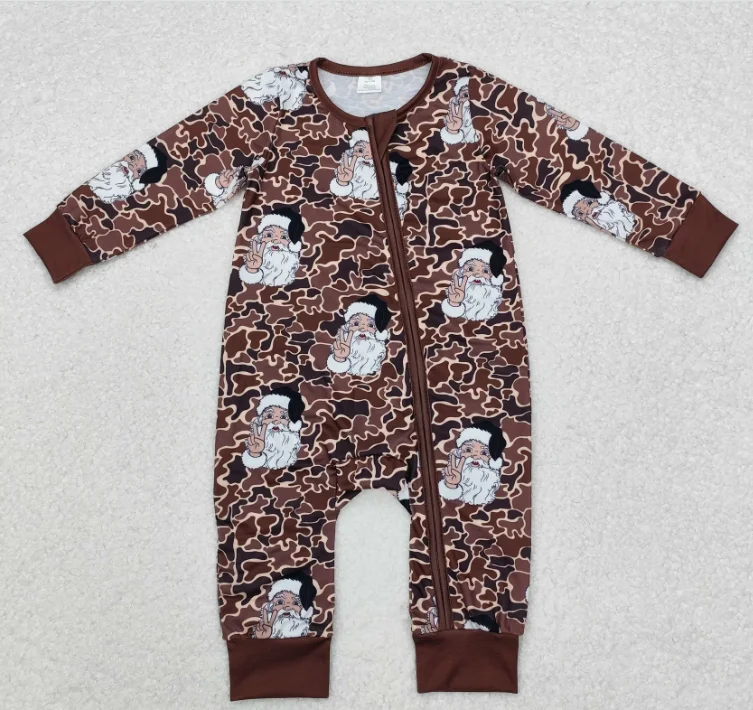 طفل أطفال سانتا بني داكن كامو طباعة الإخوة طويلة الأكمام السروال القصير الرضع عيد الميلاد حللا الملابس #1