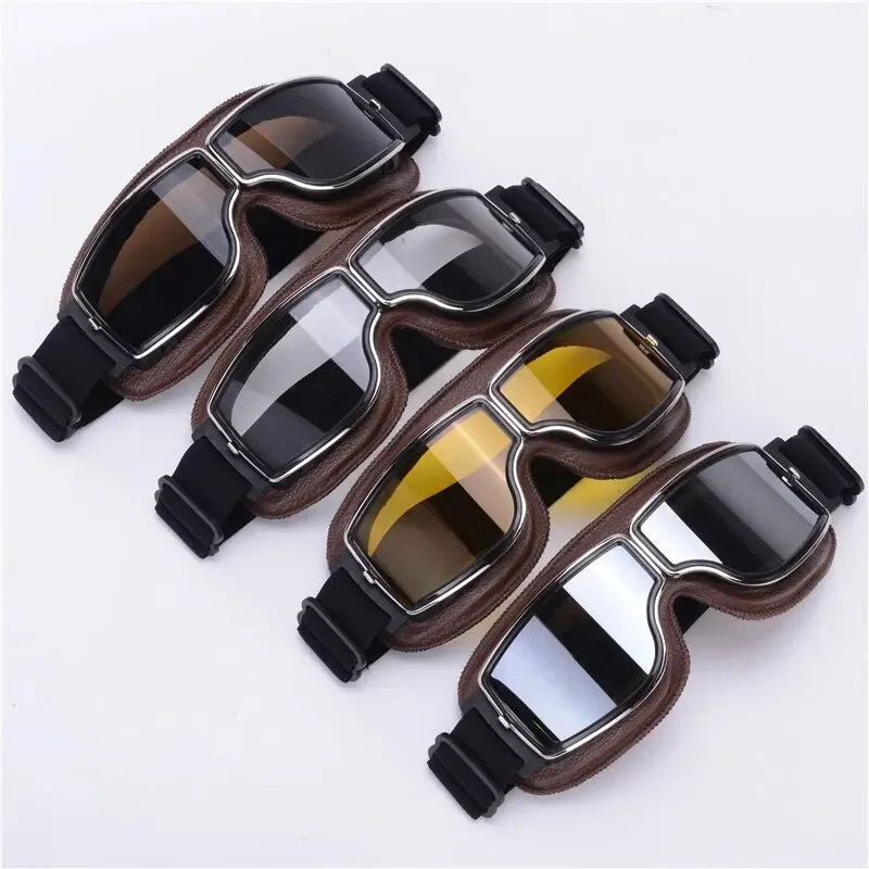 Lunettes de moto coupe-vent pour casque de moto, lunettes de soleil rétro universelles pliantes en cuir, accessoires de moto rétro