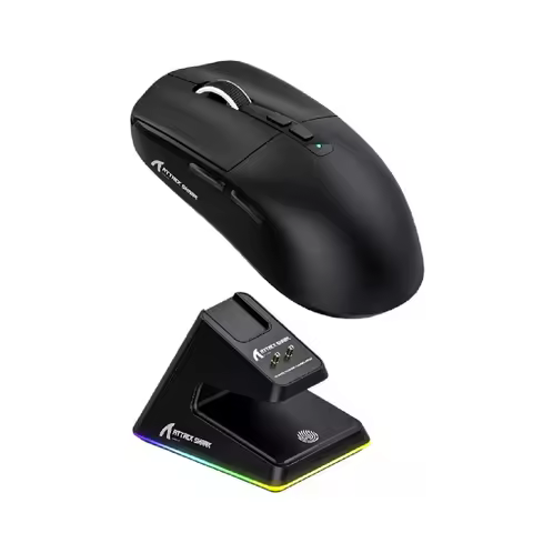 Mouse Gamer Bluetooth Sem Fio 2.4g Attack Shark Recarregável PixArt Paw3395 26000 Dpi Preto X6