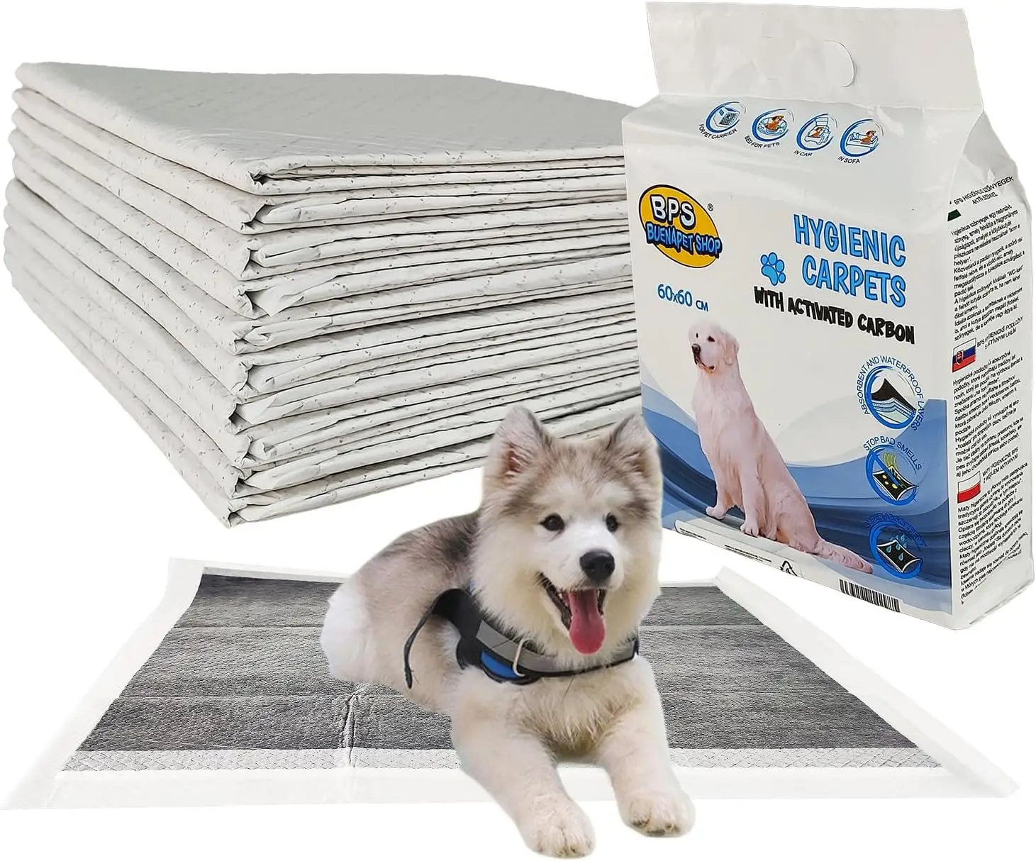 100pz 60x60 Tappetino Igienico Assorbente per Cani con carboni attivi petshopmilano