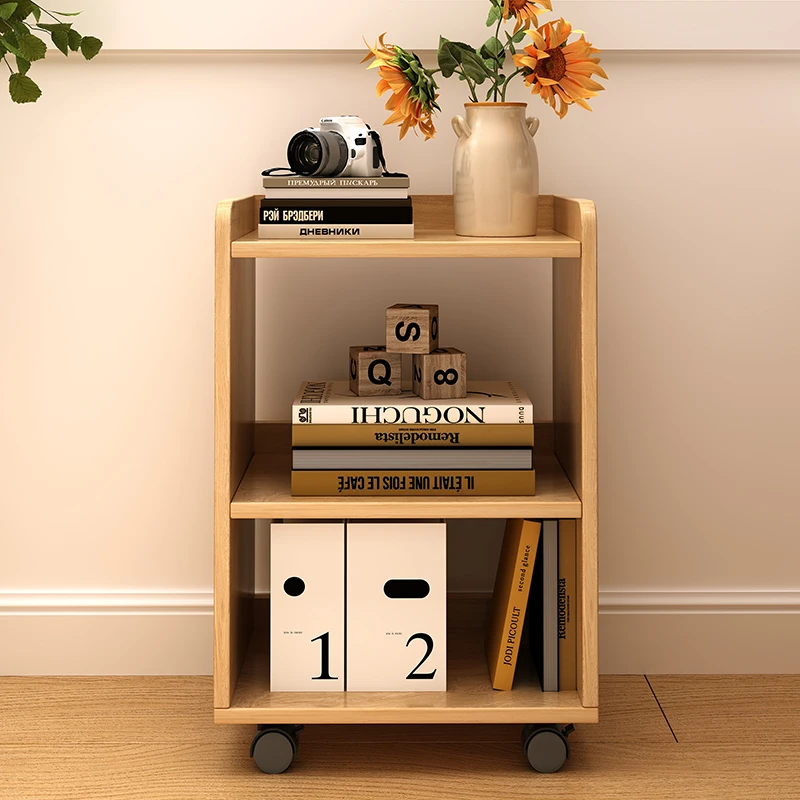 Sliding Bookshelf 3-level Trolley storage shelf Home Cafe Bedroom Sliding Box