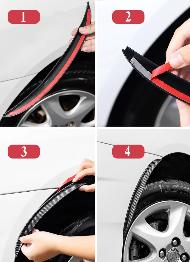 Carbon Fiber Gummi Auto Rad Augenbraue Universal Protector Trim Fender Flare Verlängerung Bögen Für Autos Schmutzfänger Spritzschutz – Detail 4