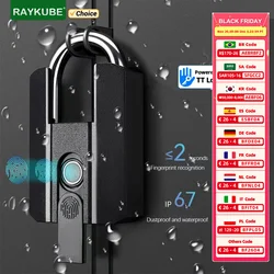 RAYKUBE IP67 cerradura TT resistente al agua cerradura electrónica candado de huella digital con batería recargable incorporada desbloqueo de llave de aplicación
